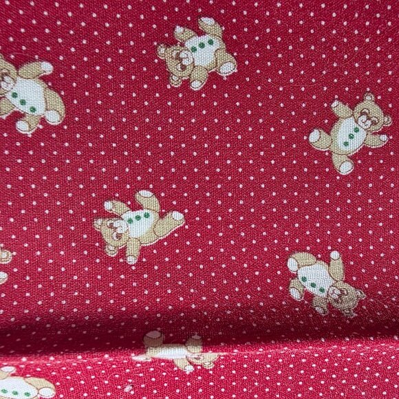 Red Teddy Bear Print Cotton Fabric napkins Squares christmas linens whimsical - Picture 4 of 5